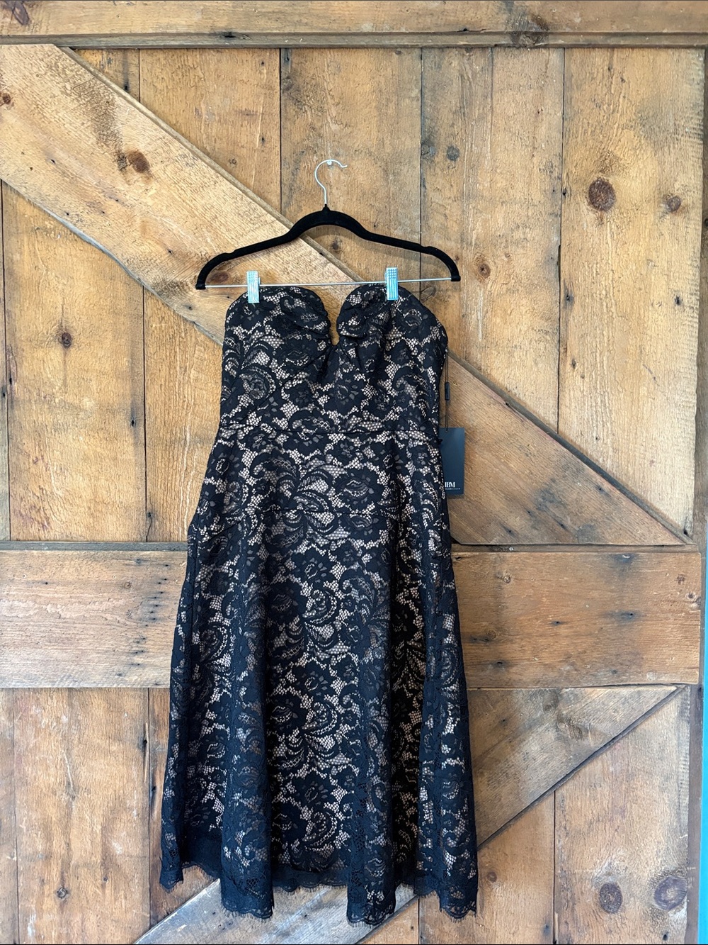 White House Black Market Black Lace Strapless A-Line Dress